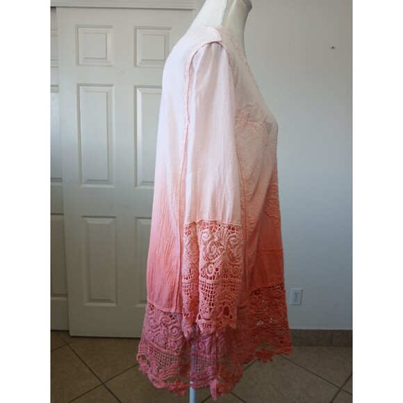 Chico’s Women's 2 Large Ombre Lace Trim Boho Tunic Top 3/4 Sleeve - Picture 4 of 15